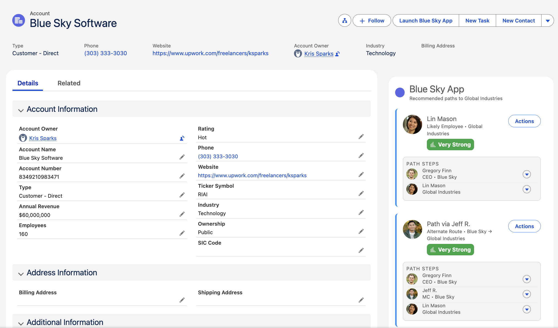Custom Lightning Web Component built by Blue Sky Software